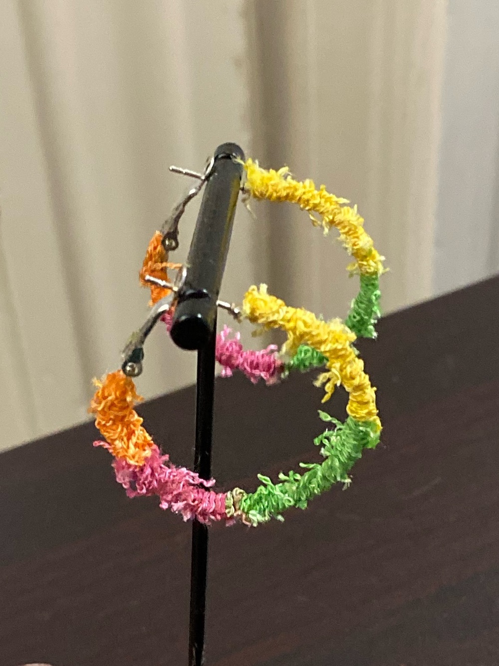 Colorful Textured Hoop Earrings - Pink, Yellow, Green & Orange